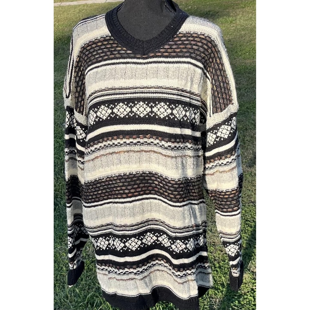 VINTAGE Brandini Sweater Mens Large XL Textured Knit Made Italy Wool 90s‎